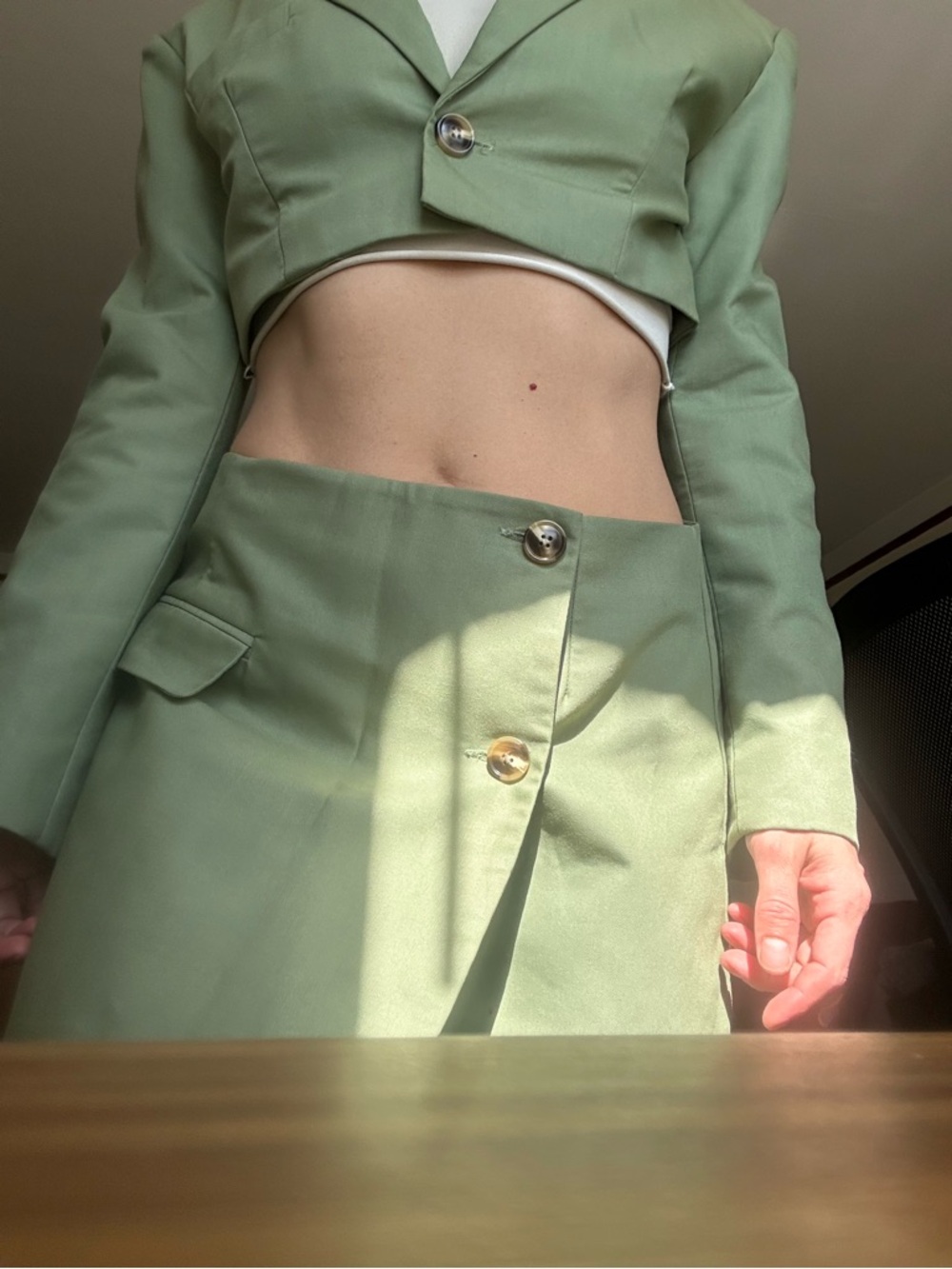 Cropped Sea Moss/Olive Green Blazer & Mini Skirt Set